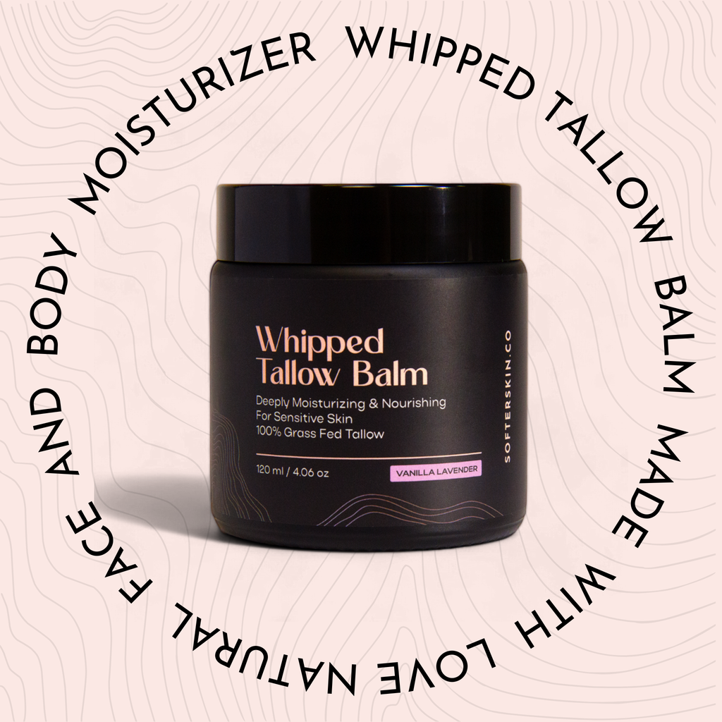 A black jar of Whipped Tallow Balm by Softskin Co