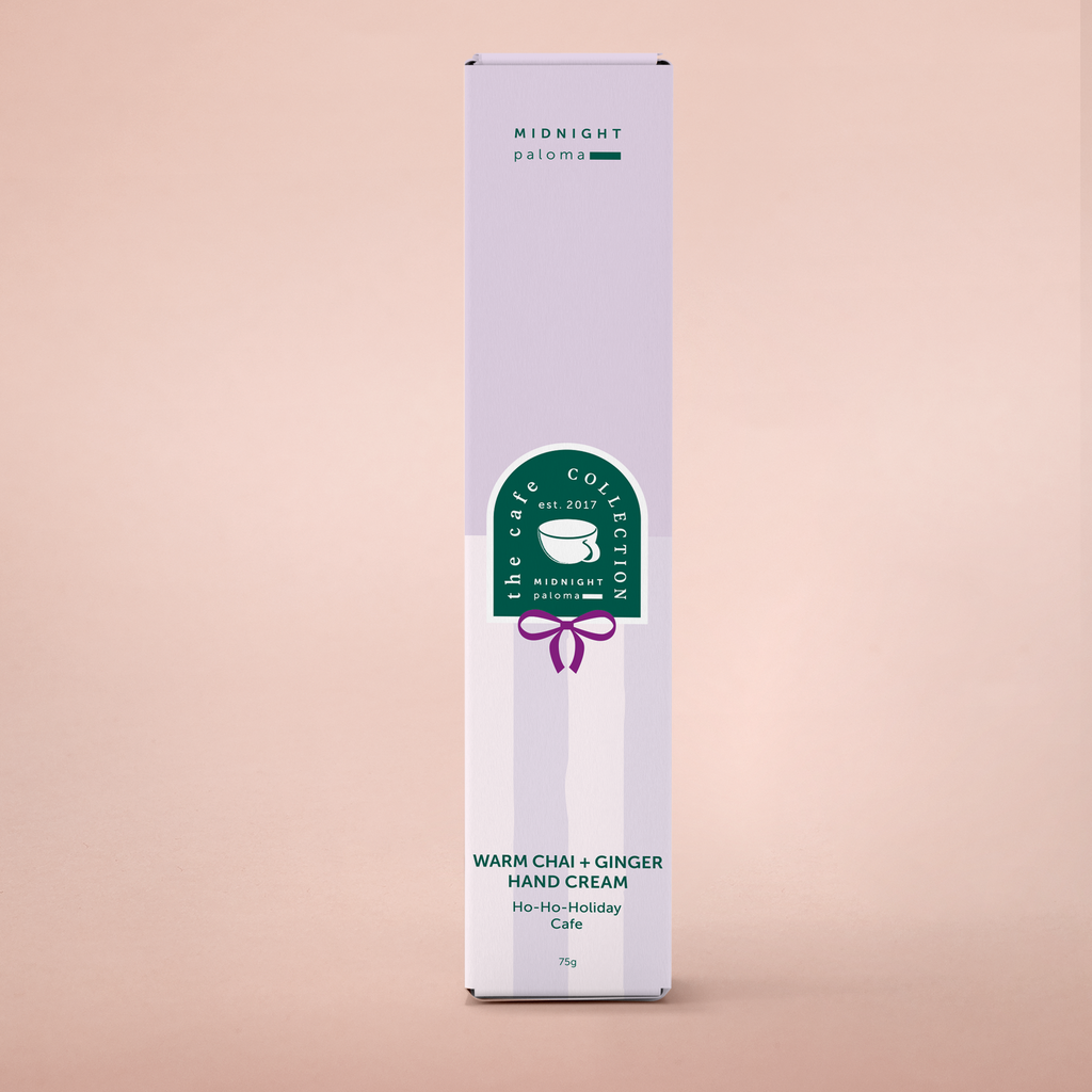 Hand cream packaging with brand logo on a beige background
