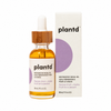Plantd Restorative Facial Oil in a 30 ml glass dropper bottle with amber liquid, a bamboo-style dropper cap, and a white product box with a purple circle, shown on a white background.