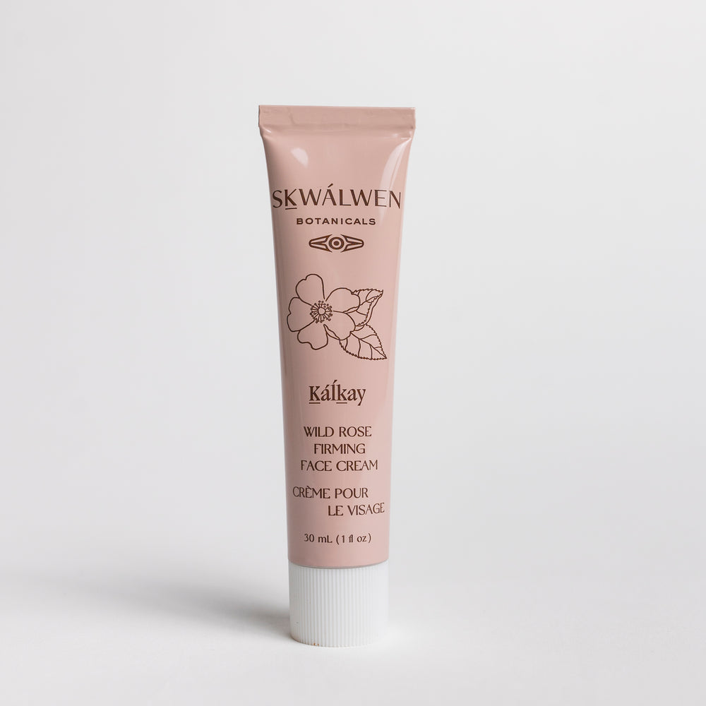 A tube of Skálwen Botanicals Kælkay Wild Rose Firming Face Cream, 30 ml, standing upright on a light gray background.