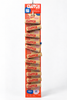 A retail display stand filled with multiple packs of Clutch Glee elastic bands, photographed against a clean white studio background. The display is orange and red with repeated product packaging visible.