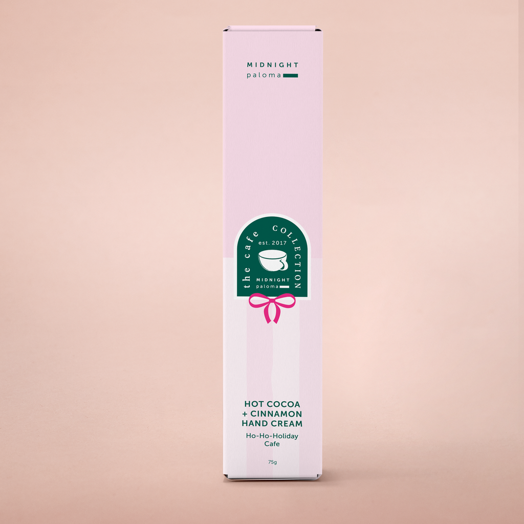 Hot cocoa hand cream on a beige background